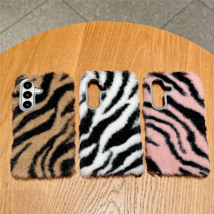 For Samsung Galaxy S26 Case Zebra Pattern Soft Plush Fluffy TPU Phone Cover - White - 6