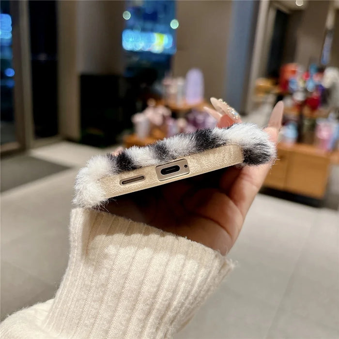 For Samsung Galaxy A57 5G Case Zebra Pattern Soft Plush Fluffy TPU Phone Cover - White - 5