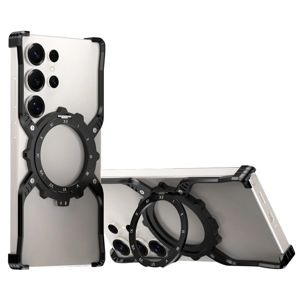 For Samsung Galaxy S26 Ultra Case Luminous Magnetic Kickstand Aluminum Alloy + PC Bumper Phone Cover Heat Dissipation - Black - 1