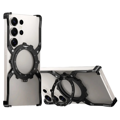 For Samsung Galaxy S26 Ultra Case Luminous Magnetic Kickstand Aluminum Alloy + PC Bumper Phone Cover Heat Dissipation - Black - 1