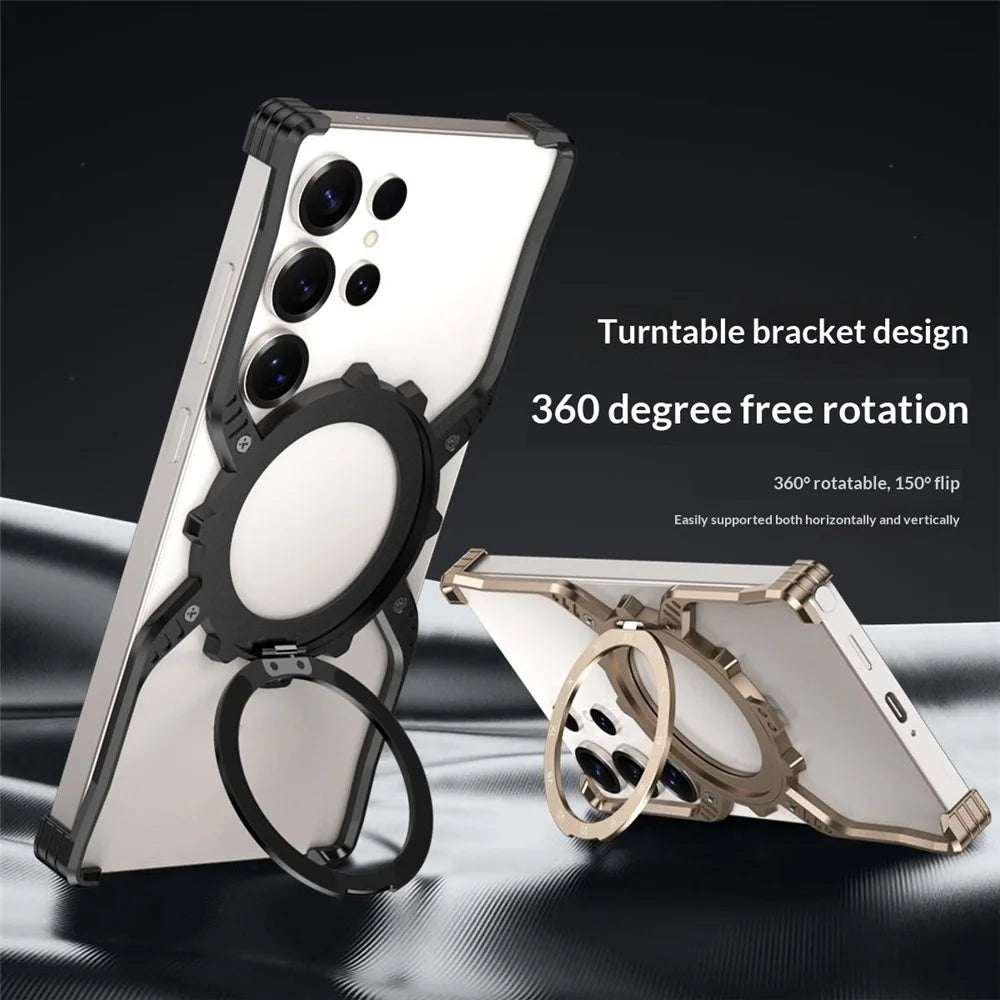 For Samsung Galaxy S26 Ultra Case Luminous Magnetic Kickstand Aluminum Alloy + PC Bumper Phone Cover Heat Dissipation - Black - 2
