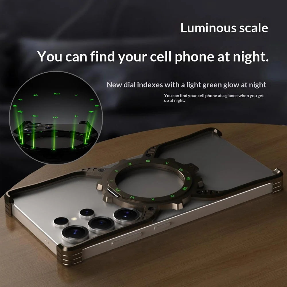 For Samsung Galaxy S26 Ultra Case Luminous Magnetic Kickstand Aluminum Alloy + PC Bumper Phone Cover Heat Dissipation - Black - 3