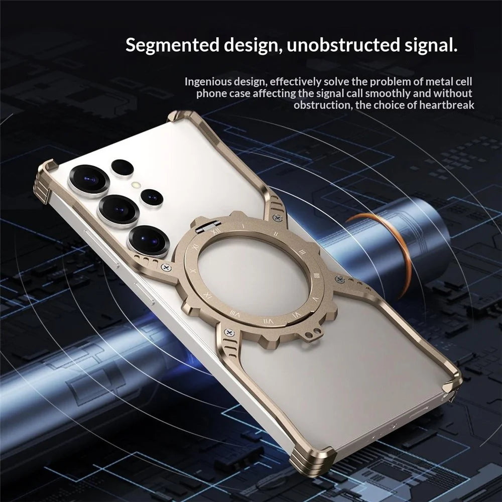For Samsung Galaxy S26 Ultra Case Luminous Magnetic Kickstand Aluminum Alloy + PC Bumper Phone Cover Heat Dissipation - Black - 4