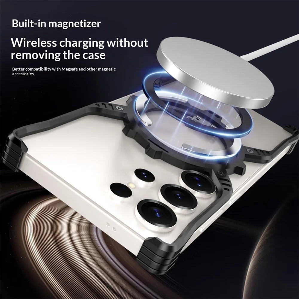 For Samsung Galaxy S26 Ultra Case Luminous Magnetic Kickstand Aluminum Alloy + PC Bumper Phone Cover Heat Dissipation - Black - 5
