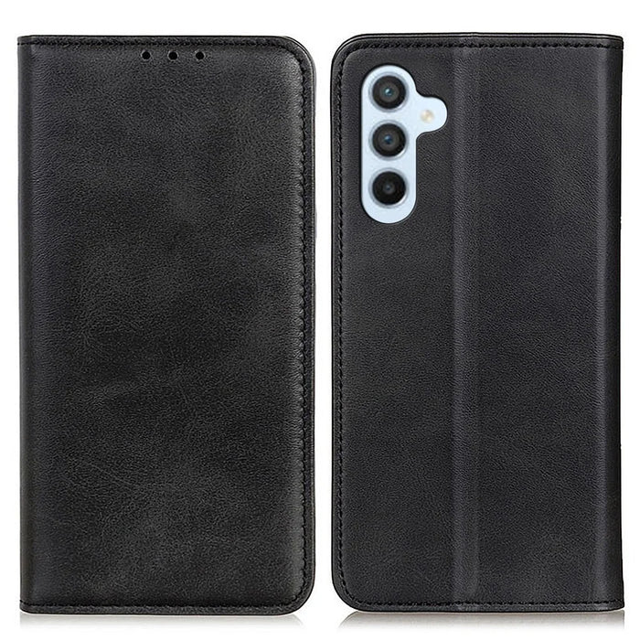 Cowhide Texture Phone Cover For Samsung Galaxy A54 5G, Split Leather + TPU Magnetic Auto Closing Scratch-resistant Phone Case Stand Wallet - Black - 1