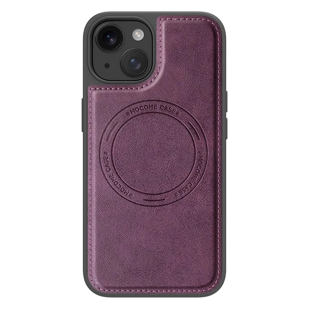 For iPhone 13  /  14 Case Compatible with MagSafe Leather Back Phone Cover - Dark Purple - 2