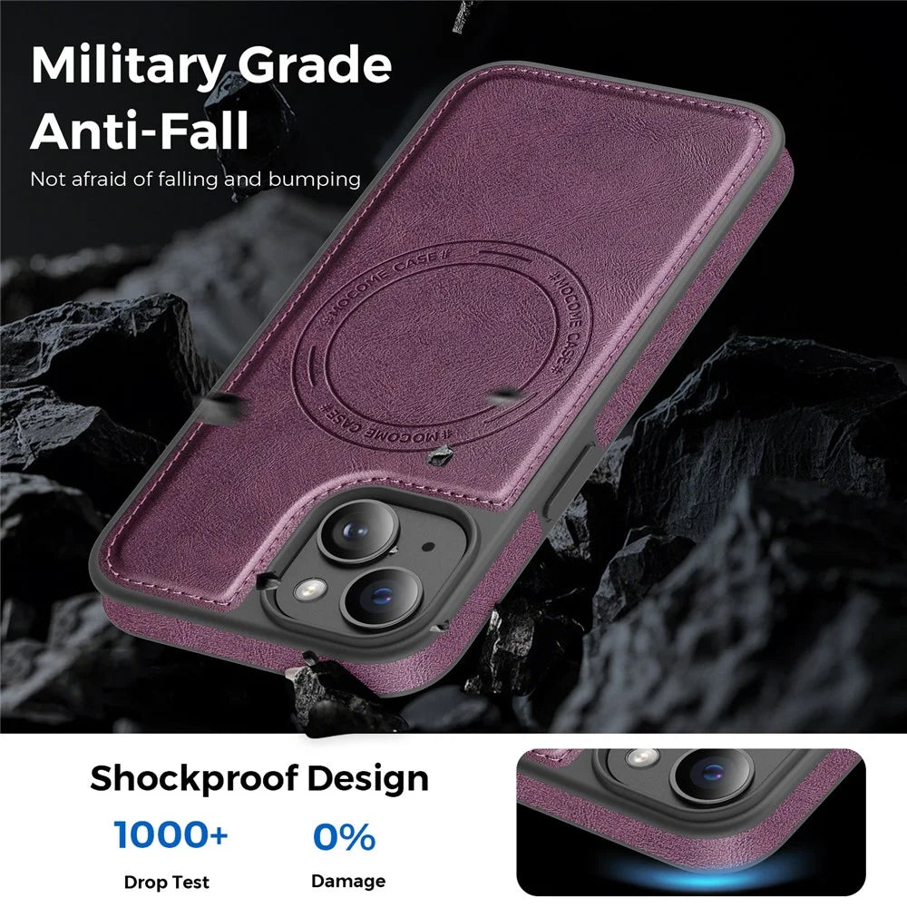 For iPhone 13  /  14 Case Compatible with MagSafe Leather Back Phone Cover - Dark Purple - 4