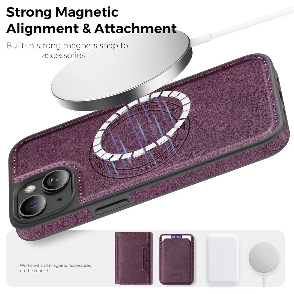 For iPhone 13  /  14 Case Compatible with MagSafe Leather Back Phone Cover - Dark Purple - 5