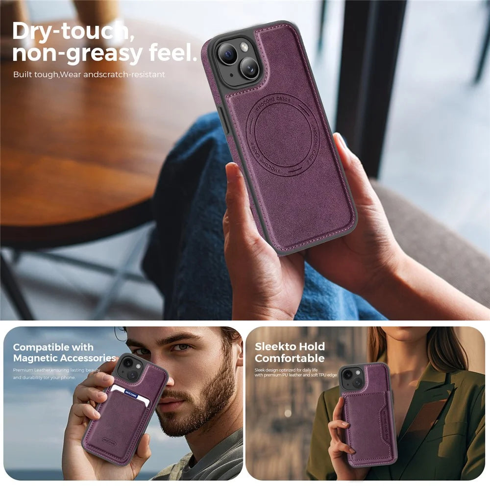 For iPhone 13  /  14 Case Compatible with MagSafe Leather Back Phone Cover - Dark Purple - 6