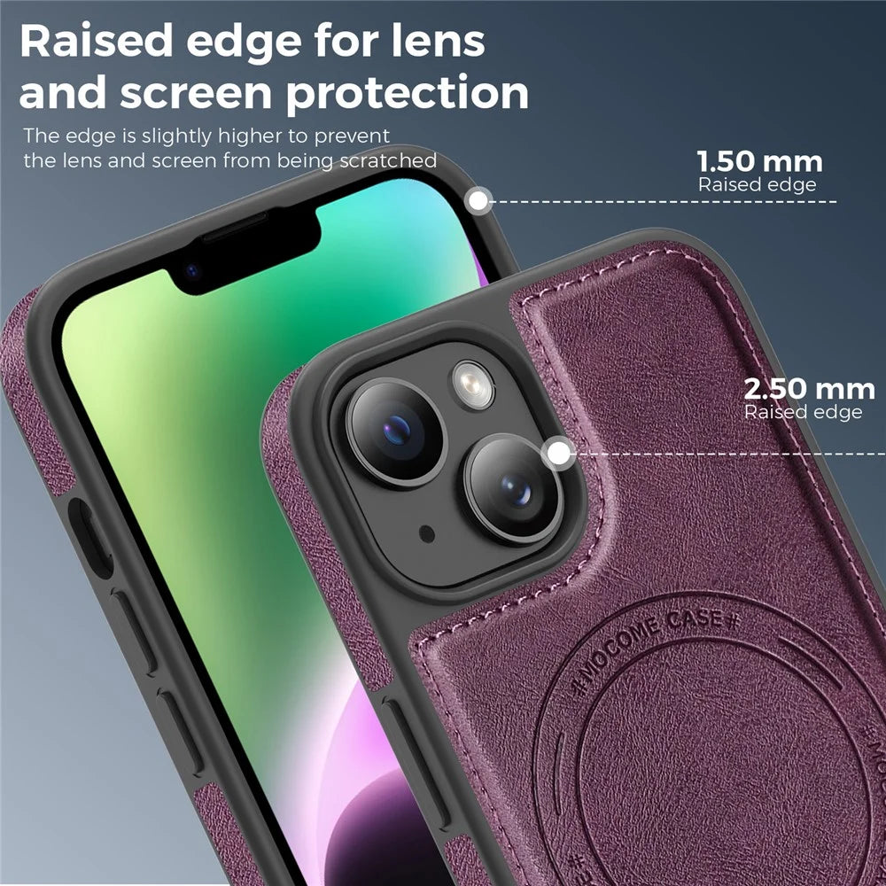 For iPhone 13  /  14 Case Compatible with MagSafe Leather Back Phone Cover - Dark Purple - 7