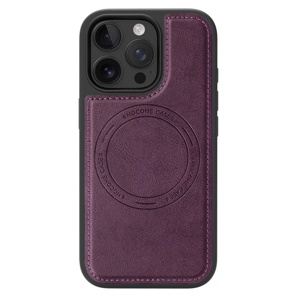 For iPhone 13 Pro Case Compatible with MagSafe Leather Back Phone Cover - Dark Purple - 2