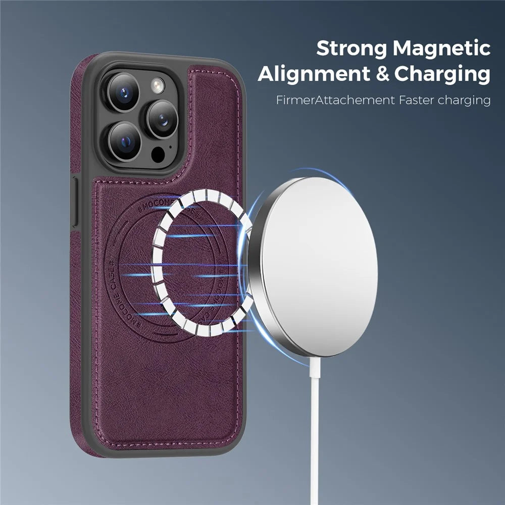 For iPhone 13 Pro Case Compatible with MagSafe Leather Back Phone Cover - Dark Purple - 3