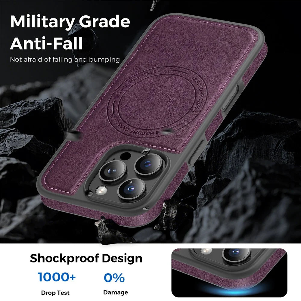 For iPhone 13 Pro Case Compatible with MagSafe Leather Back Phone Cover - Dark Purple - 4