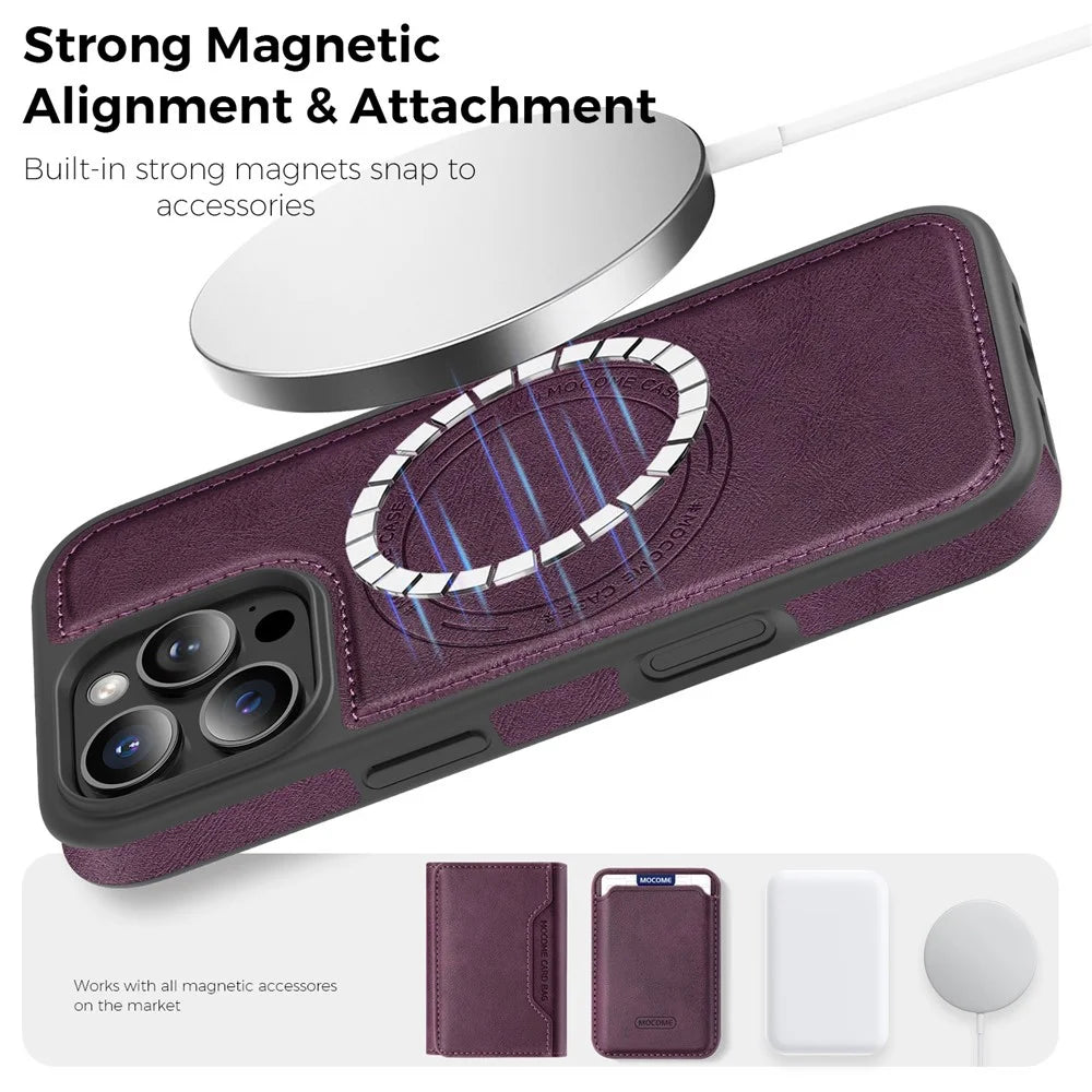 For iPhone 13 Pro Case Compatible with MagSafe Leather Back Phone Cover - Dark Purple - 5