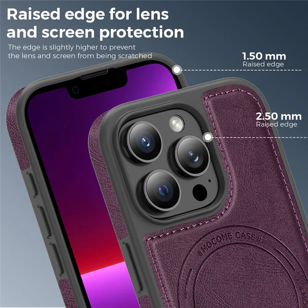 For iPhone 13 Pro Case Compatible with MagSafe Leather Back Phone Cover - Dark Purple - 7