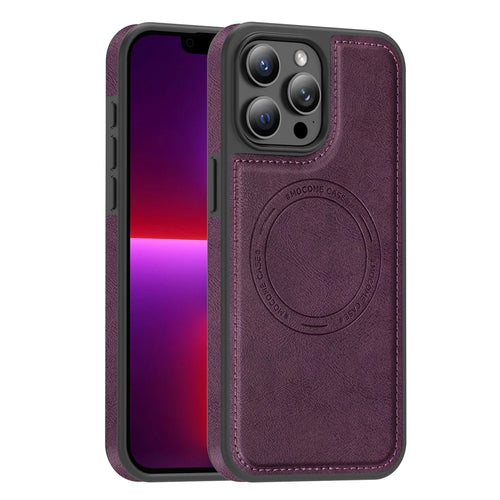 For iPhone 13 Pro Max Case Compatible with MagSafe Leather Back Phone Cover - Dark Purple - 1