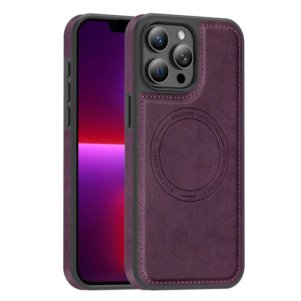 For iPhone 13 Pro Max Case Compatible with MagSafe Leather Back Phone Cover - Dark Purple - 1