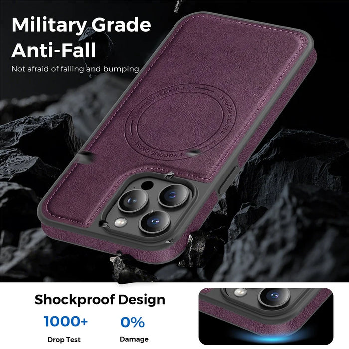For iPhone 13 Pro Max Case Compatible with MagSafe Leather Back Phone Cover - Dark Purple - 4