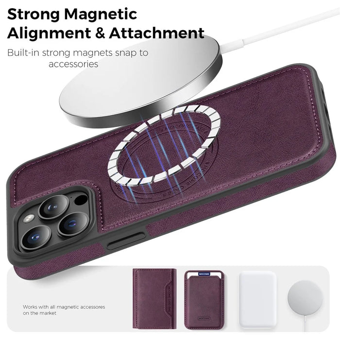 For iPhone 13 Pro Max Case Compatible with MagSafe Leather Back Phone Cover - Dark Purple - 5