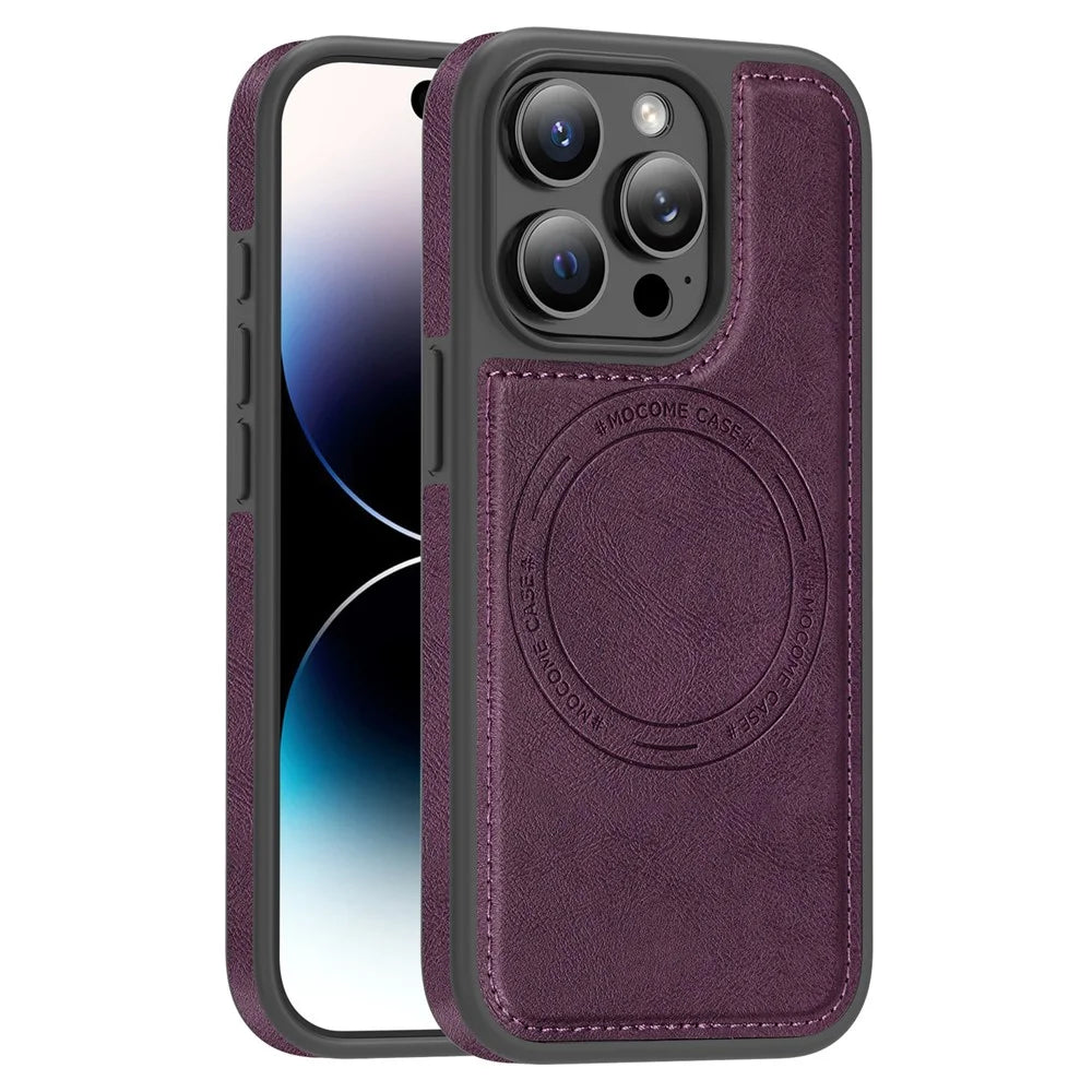 For iPhone 14 Pro Case Compatible with MagSafe Leather Back Phone Cover - Dark Purple - 1