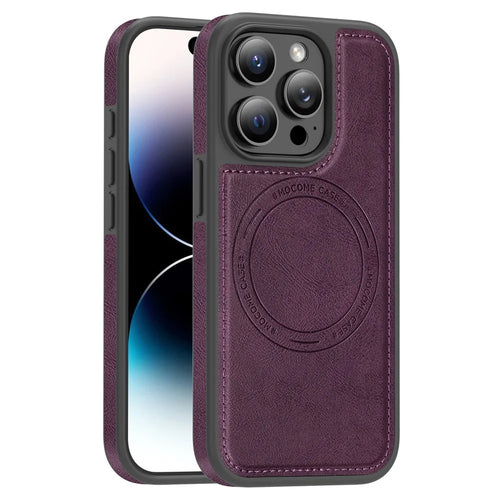 For iPhone 14 Pro Case Compatible with MagSafe Leather Back Phone Cover - Dark Purple - 1
