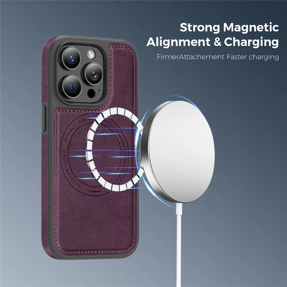 For iPhone 14 Pro Case Compatible with MagSafe Leather Back Phone Cover - Dark Purple - 3