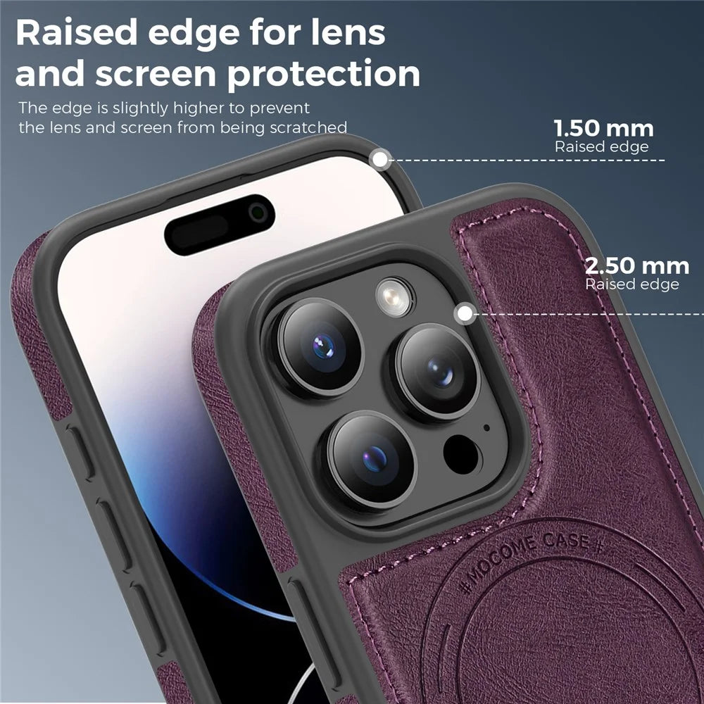 For iPhone 14 Pro Case Compatible with MagSafe Leather Back Phone Cover - Dark Purple - 7