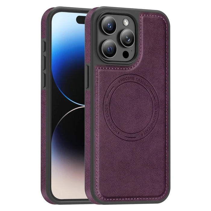For iPhone 14 Pro Max Case Compatible with MagSafe Leather Back Phone Cover - Dark Purple - 1
