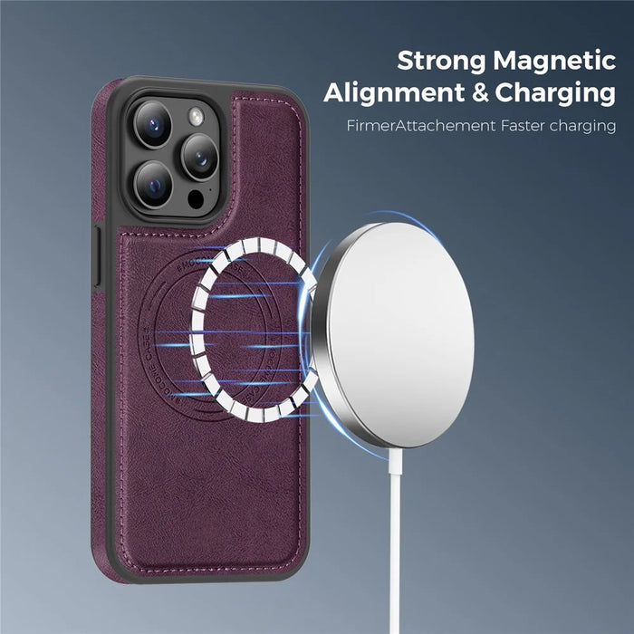For iPhone 14 Pro Max Case Compatible with MagSafe Leather Back Phone Cover - Dark Purple - 3