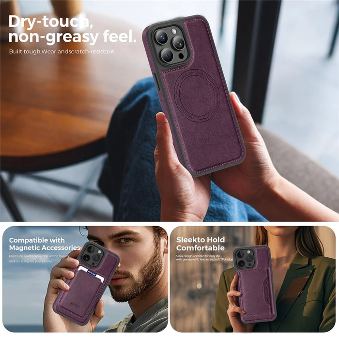 For iPhone 14 Pro Max Case Compatible with MagSafe Leather Back Phone Cover - Dark Purple - 6
