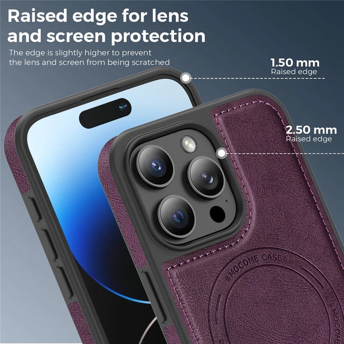 For iPhone 14 Pro Max Case Compatible with MagSafe Leather Back Phone Cover - Dark Purple - 7