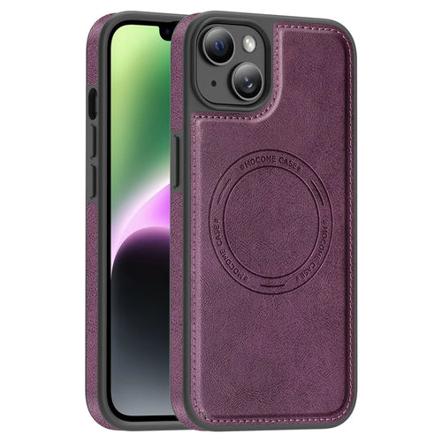 For iPhone 14 Plus Case Compatible with MagSafe Leather Back Phone Cover - Dark Purple - 1