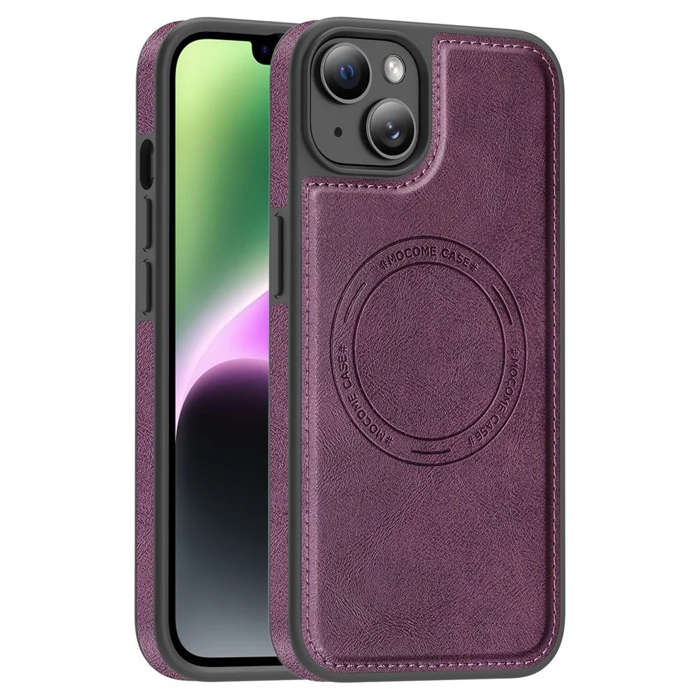 For iPhone 14 Plus Case Compatible with MagSafe Leather Back Phone Cover - Dark Purple - 1