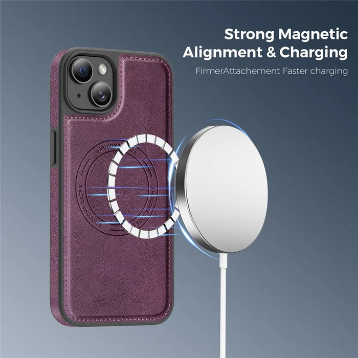 For iPhone 14 Plus Case Compatible with MagSafe Leather Back Phone Cover - Dark Purple - 3