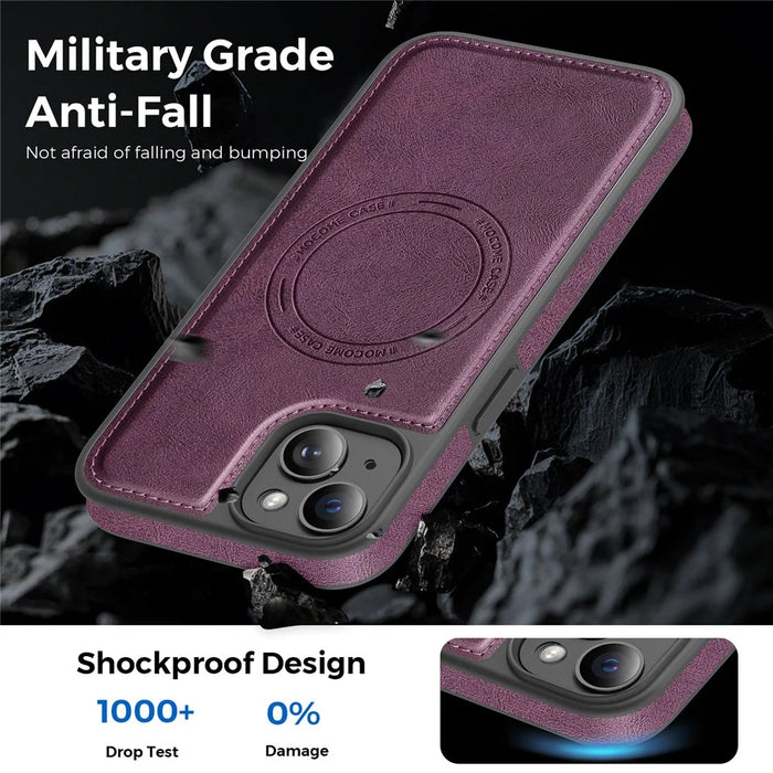 For iPhone 14 Plus Case Compatible with MagSafe Leather Back Phone Cover - Dark Purple - 4