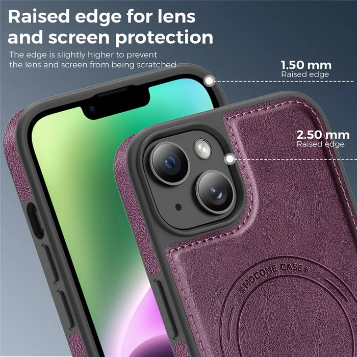 For iPhone 14 Plus Case Compatible with MagSafe Leather Back Phone Cover - Dark Purple - 7