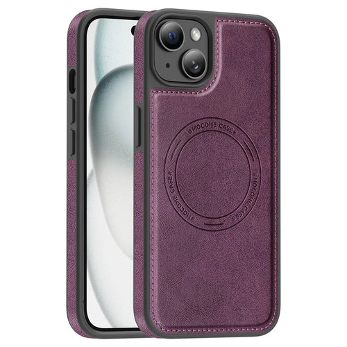 For iPhone 15 Plus Case Compatible with MagSafe Leather Back Phone Cover - Dark Purple - 1