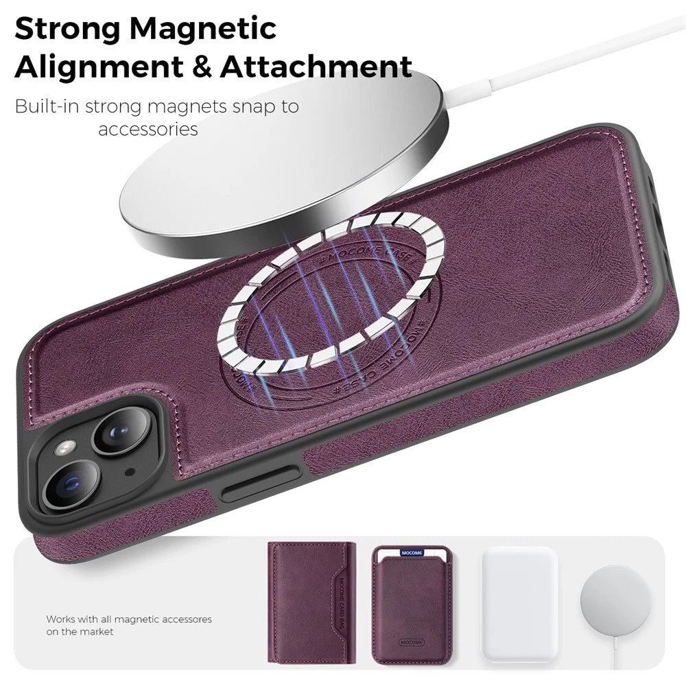 For iPhone 15 Plus Case Compatible with MagSafe Leather Back Phone Cover - Dark Purple - 5