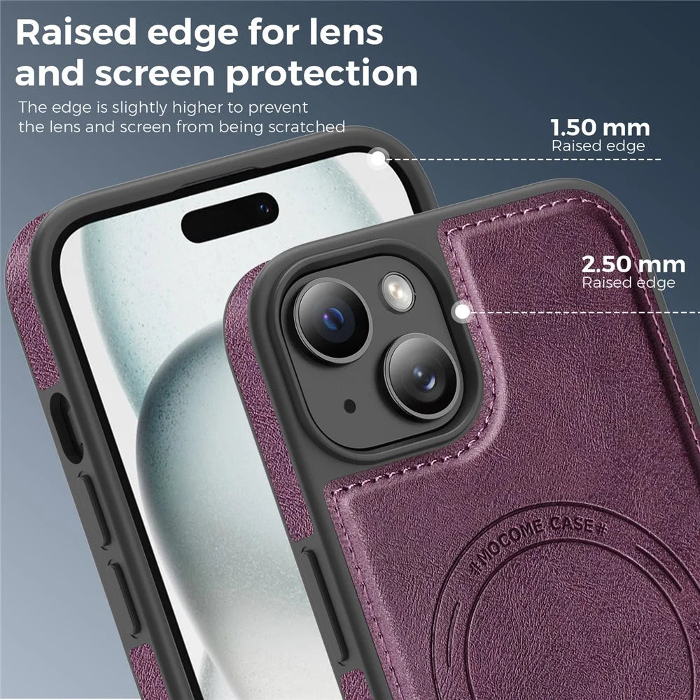 For iPhone 15 Plus Case Compatible with MagSafe Leather Back Phone Cover - Dark Purple - 7
