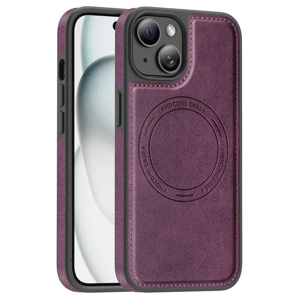 For iPhone 15 Case Compatible with MagSafe Leather Back Phone Cover - Dark Purple - 1