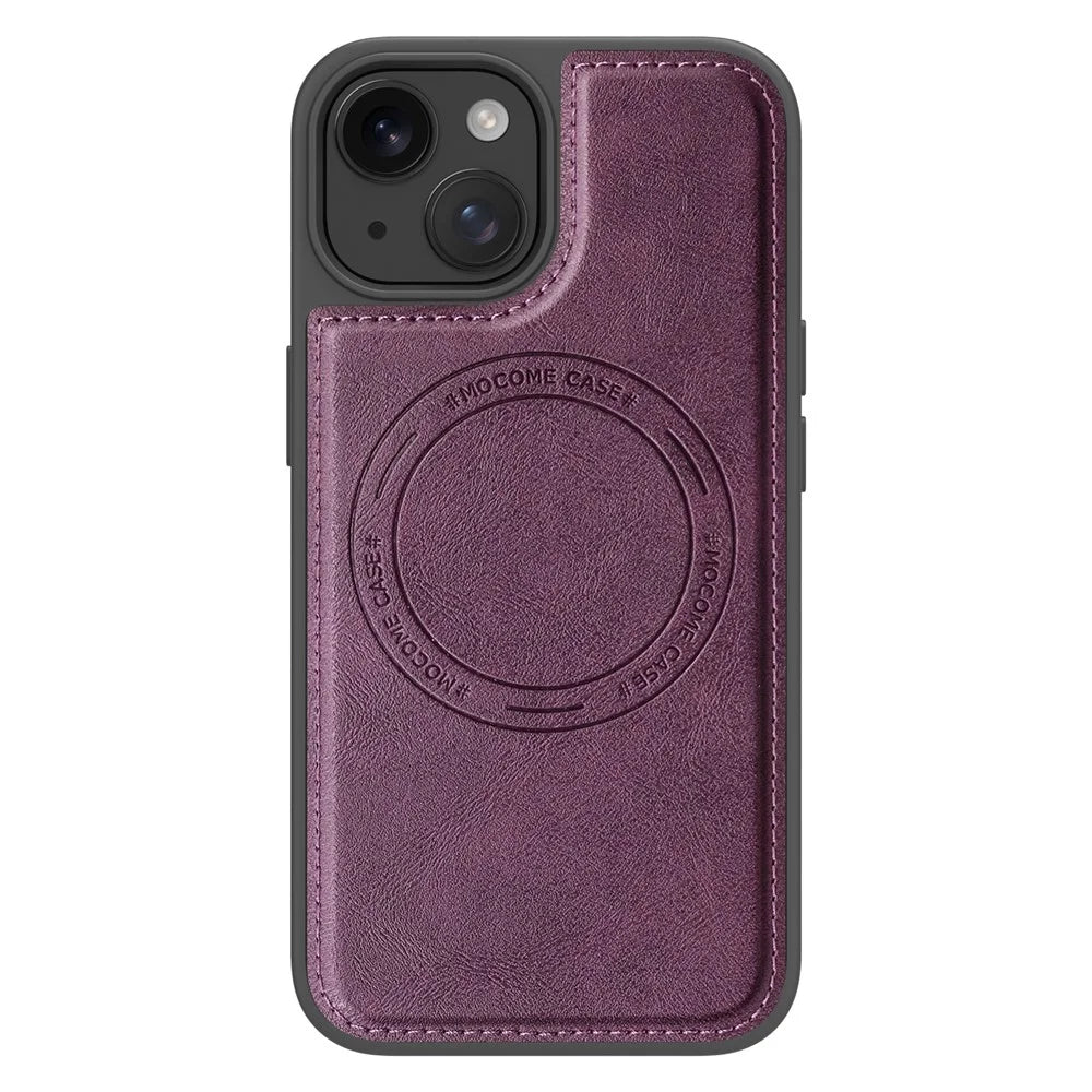 For iPhone 15 Case Compatible with MagSafe Leather Back Phone Cover - Dark Purple - 2