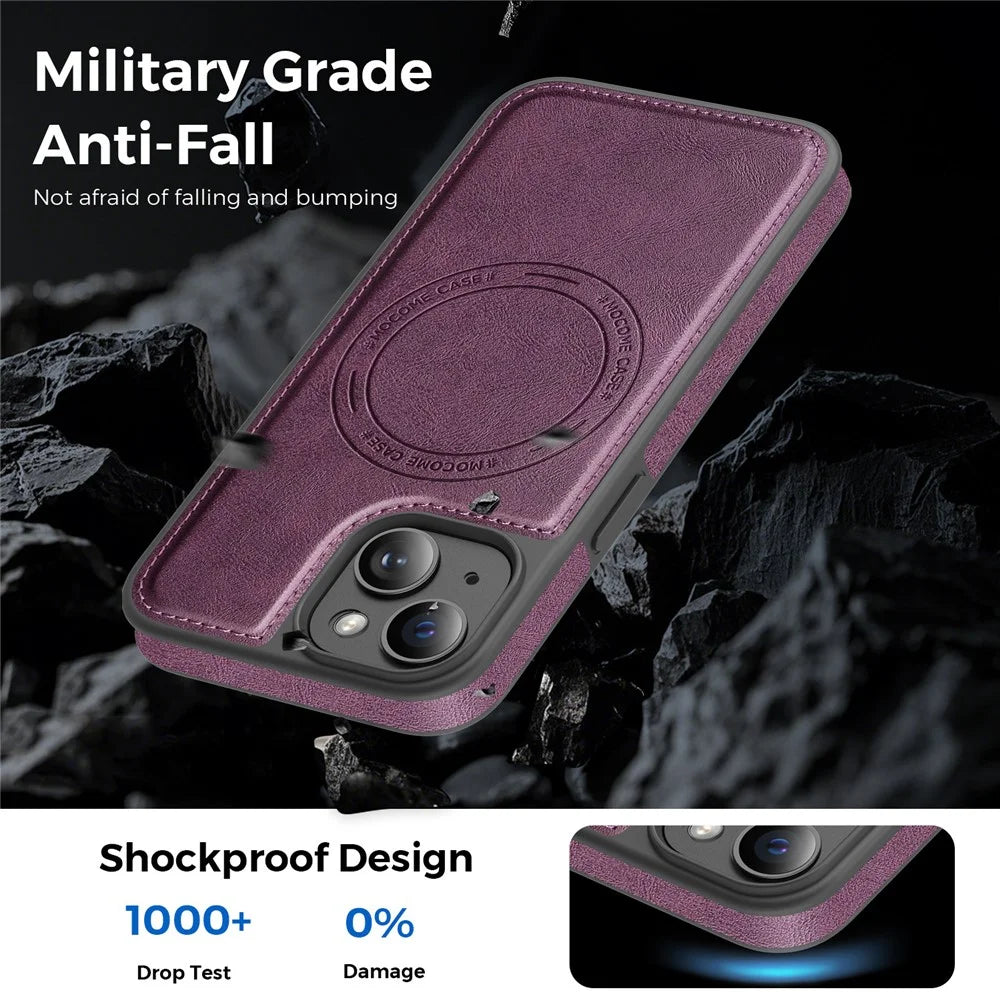 For iPhone 15 Case Compatible with MagSafe Leather Back Phone Cover - Dark Purple - 4