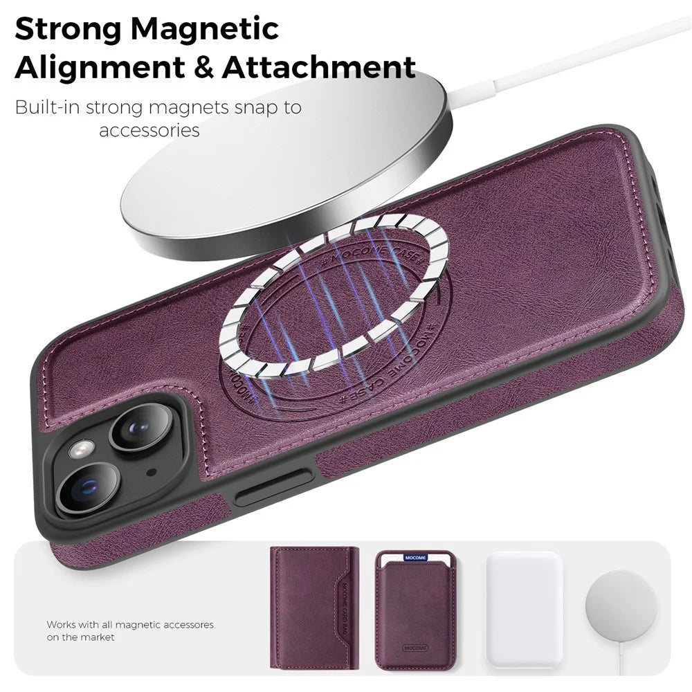 For iPhone 15 Case Compatible with MagSafe Leather Back Phone Cover - Dark Purple - 5