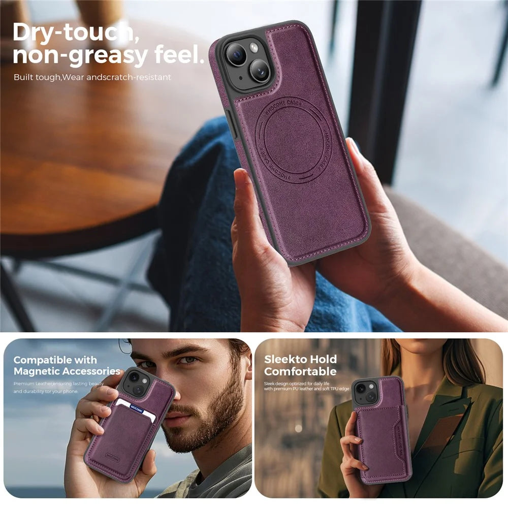 For iPhone 15 Case Compatible with MagSafe Leather Back Phone Cover - Dark Purple - 6