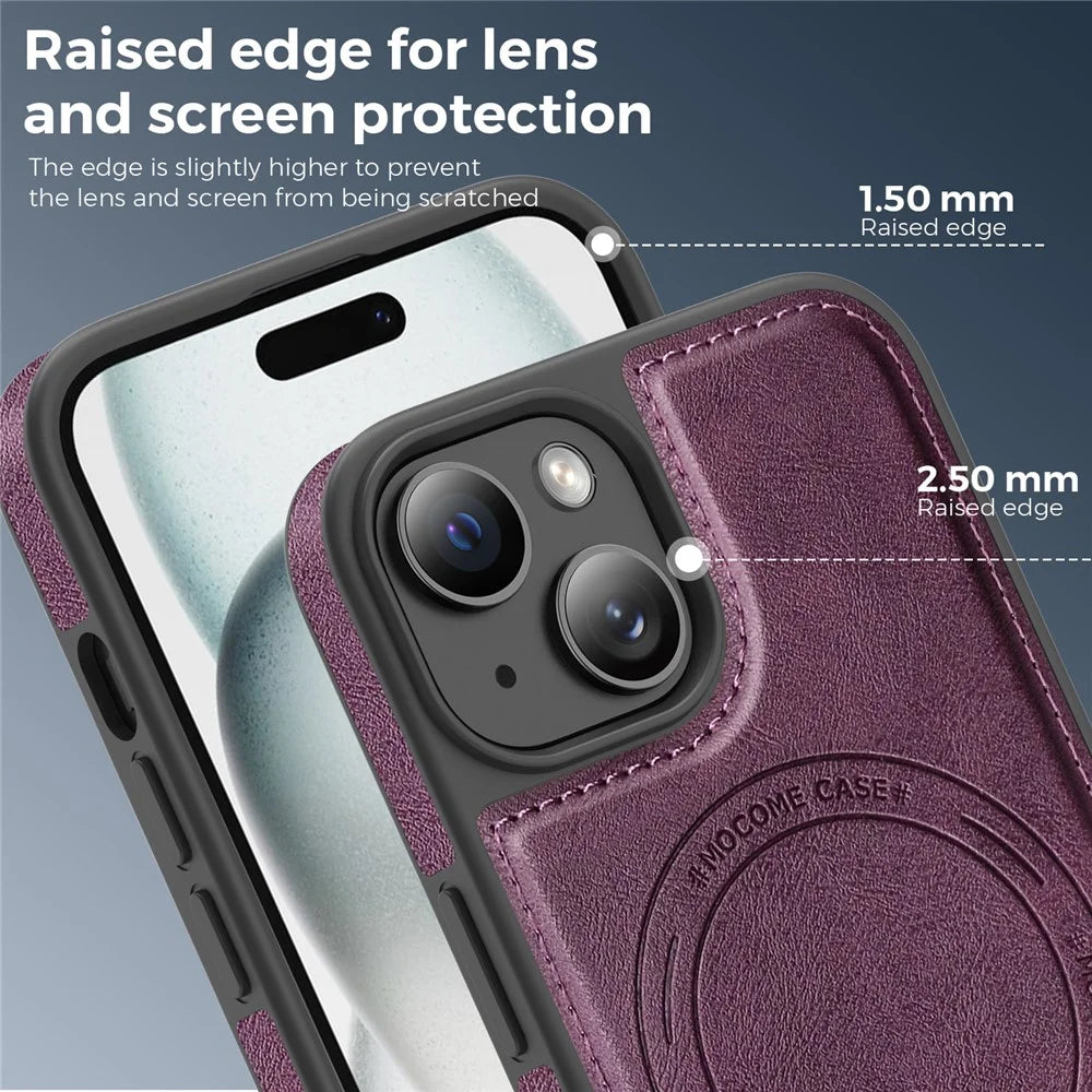 For iPhone 15 Case Compatible with MagSafe Leather Back Phone Cover - Dark Purple - 7