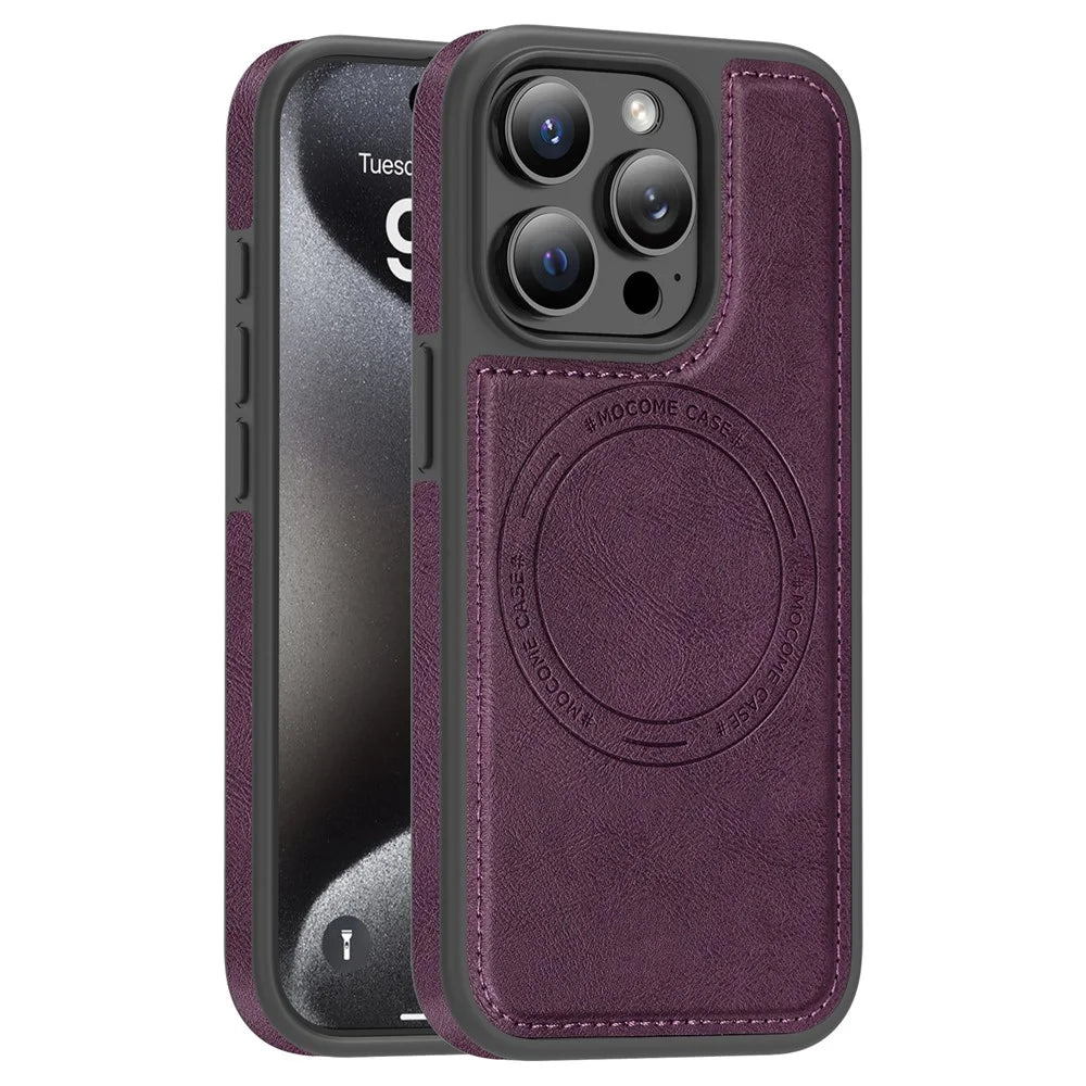 For iPhone 15 Pro Case Compatible with MagSafe Leather Back Phone Cover - Dark Purple - 1