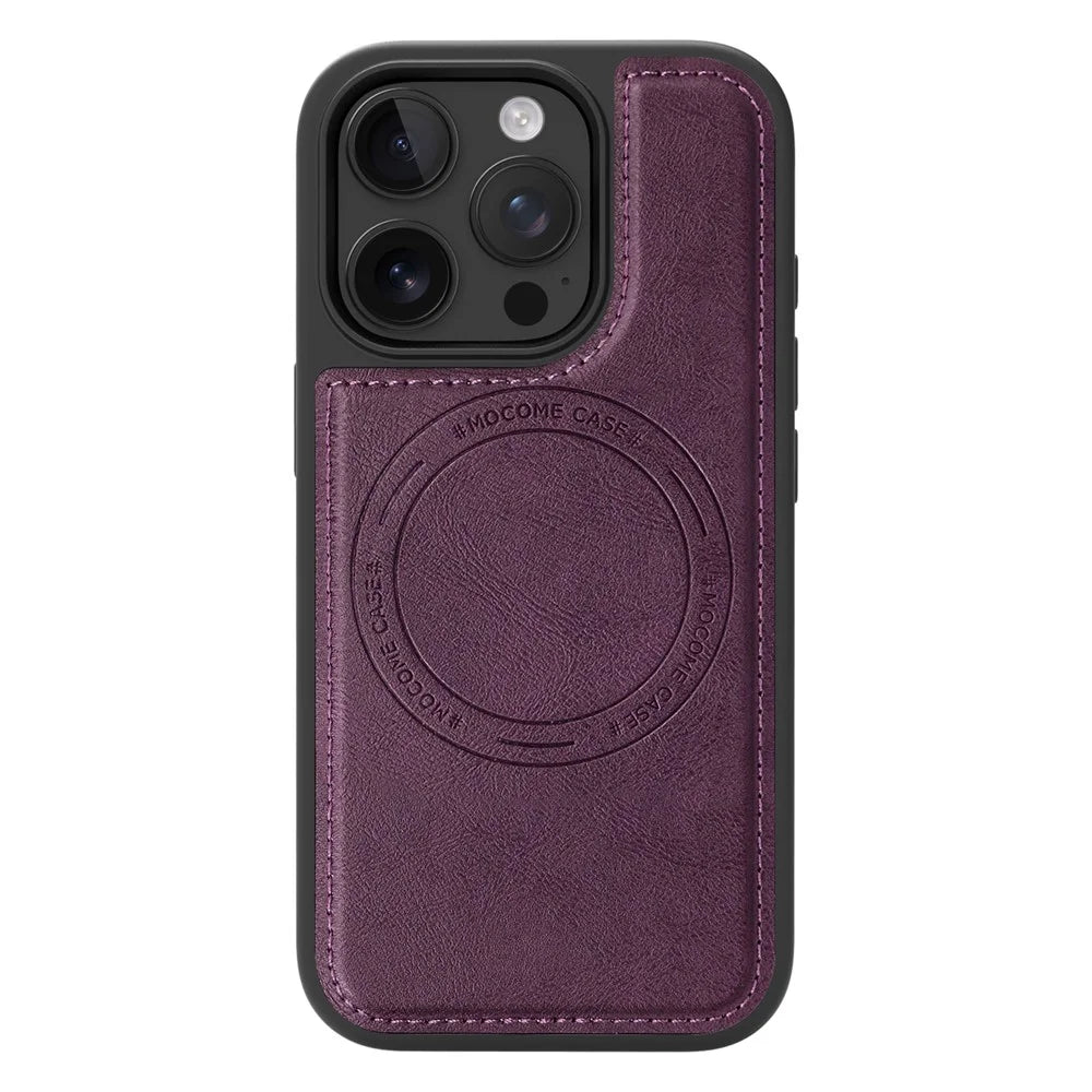For iPhone 15 Pro Case Compatible with MagSafe Leather Back Phone Cover - Dark Purple - 2