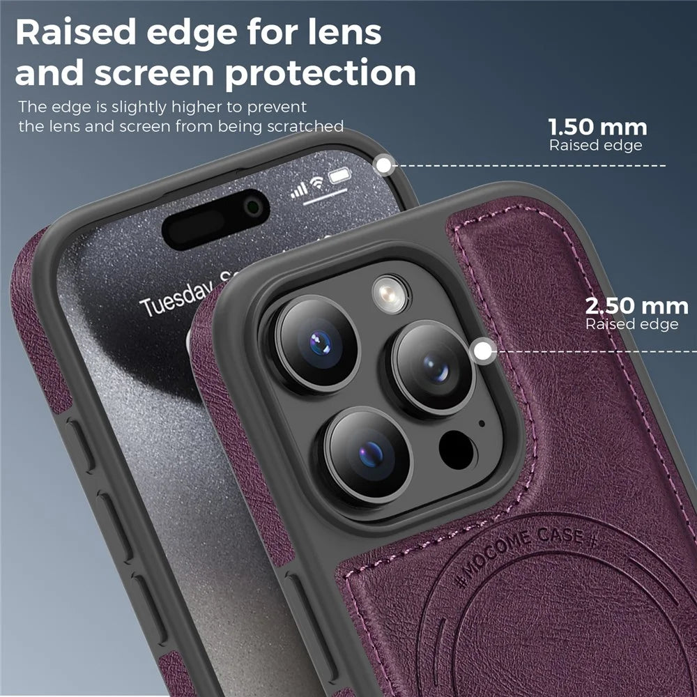 For iPhone 15 Pro Case Compatible with MagSafe Leather Back Phone Cover - Dark Purple - 7