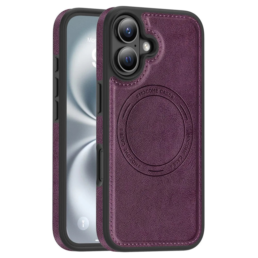 For iPhone 16 Case Compatible with MagSafe Leather Back Phone Cover - Dark Purple - 1