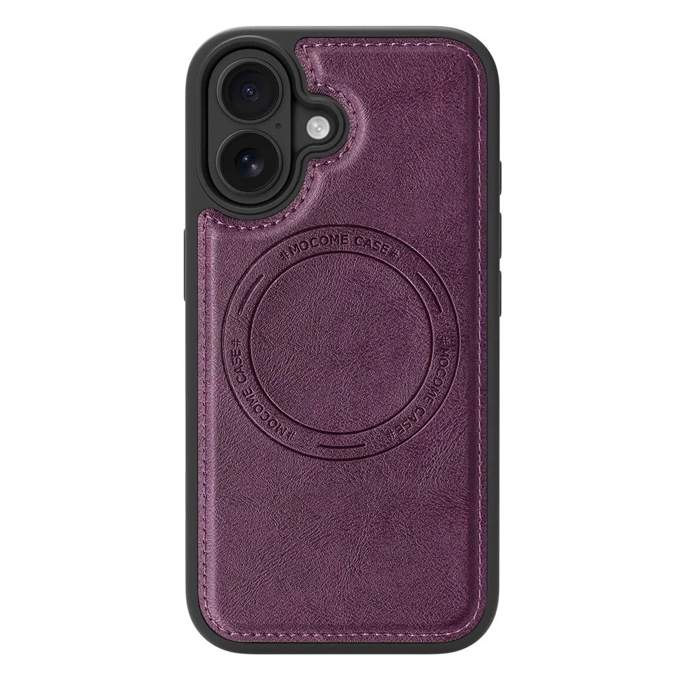 For iPhone 16 Case Compatible with MagSafe Leather Back Phone Cover - Dark Purple - 2